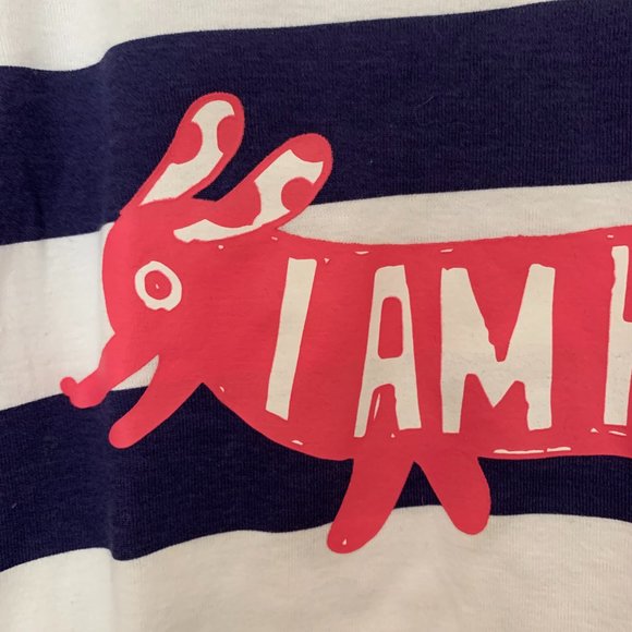 NWT Boden Striped T-Shirt with Pink Trim; I Am Happy Sausage Dog | 12Y - Picture 4 of 7